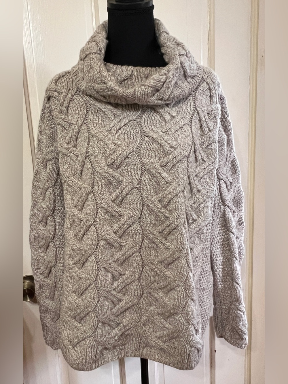 ARAN SWEATER MARKET Super Soft Chunky Cable Cowl Neck Sweater Lg Toasted Oat - Picture 3 of 10